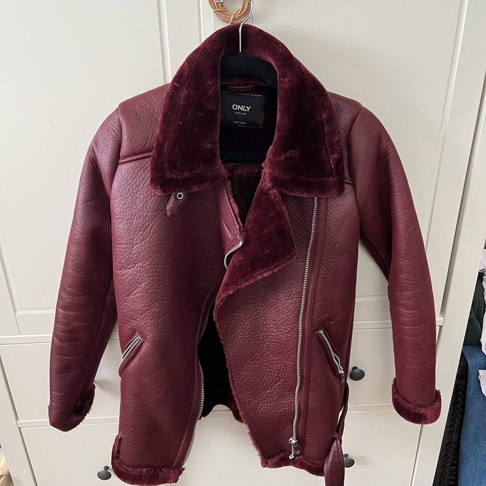 ONLY Burgundy Faux Leather Jacket